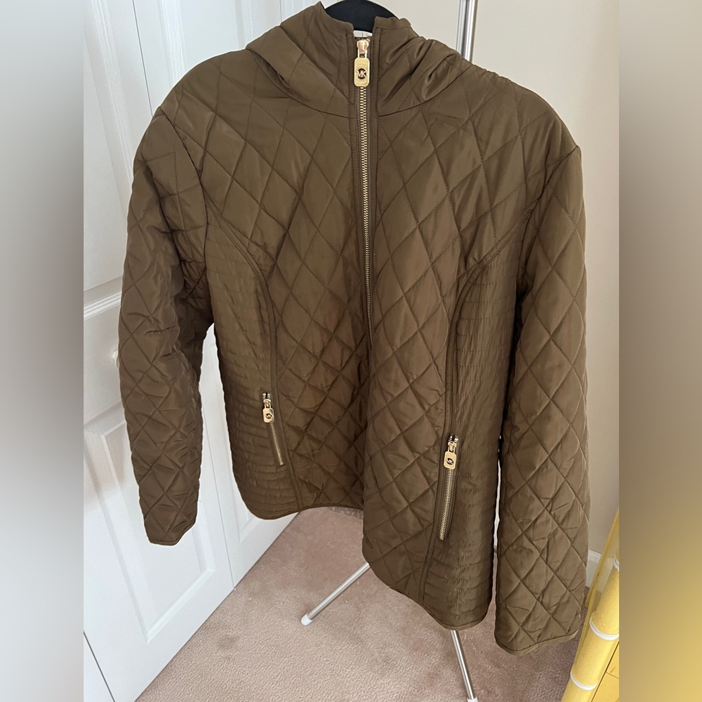 Michael Kors XL women’s quilted olive green riding jacket.